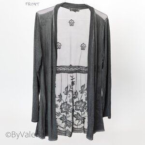 Velvet Lace Grunge Fairy Gray Mesh Cardigan size M, Whimsigoth Floral Ethereal